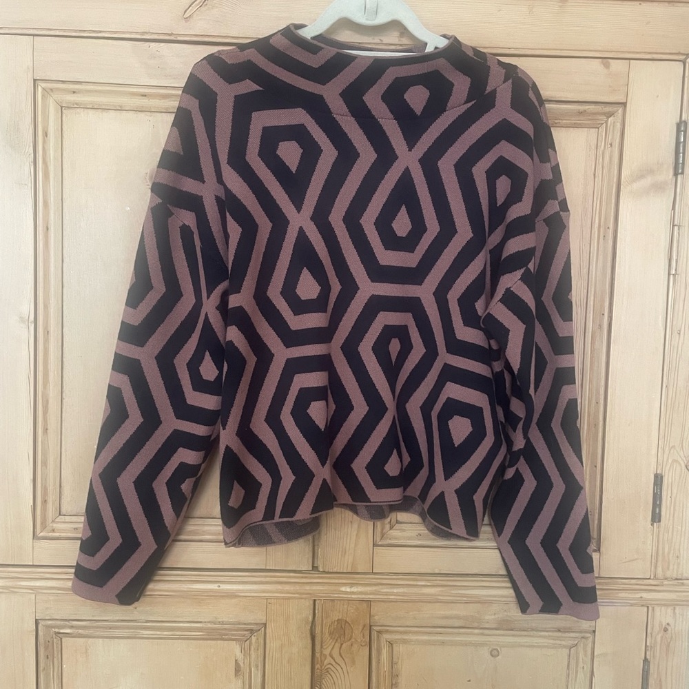 Maeve Camel and Black Geometric double knit  Sweater top